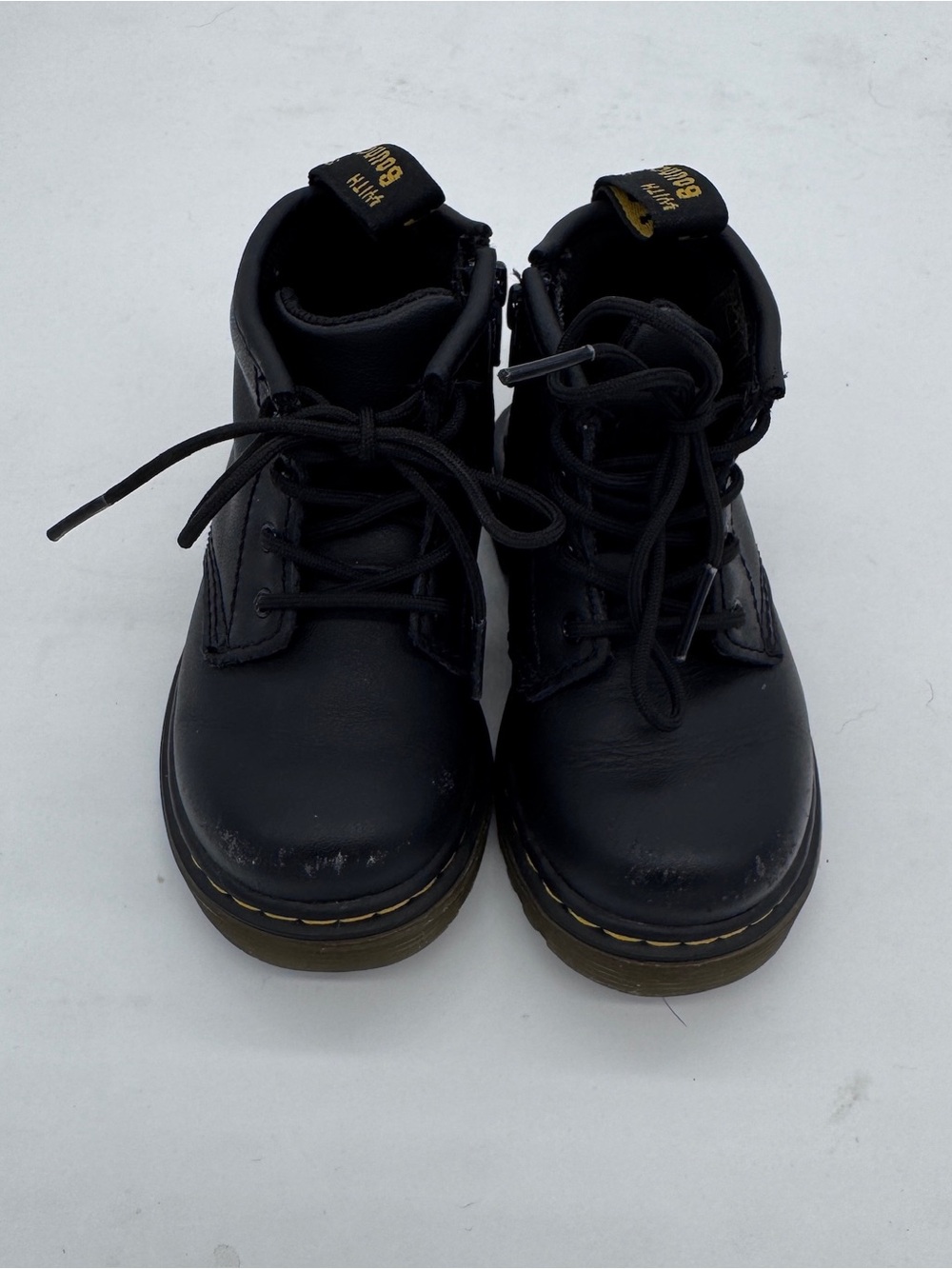 Dr. Martens Black Kids Lace-Up Boots with Yellow Stitching Toddler 6